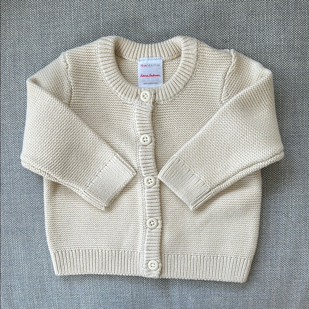Hannah Andersson Cream Knit Baby Cardigan Size 6–12 Months
